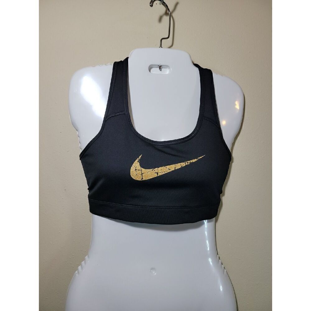 Nike Sports Bra Gold Swoosh Size L Youth / Adult S